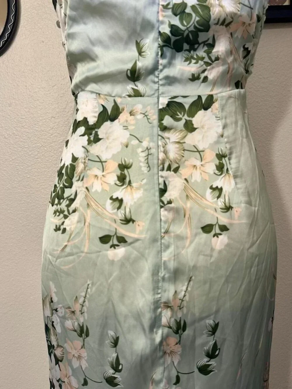 Soft Pale Green Tie Back Formal Dress